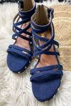 Shop_THE ALTER_Blue Embellished Denim Strappy Wedges _Online_at_Aza_Fashions