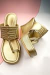 THE ALTER_Gold Metallic Braided Kolhapuri Wedges _Online_at_Aza_Fashions