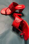 THE ALTER_Red Cutwork Kolhapuri Block Heels _Online_at_Aza_Fashions