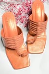 Shop_THE ALTER_Peach T-shaped Kolhapuri Block Heels _at_Aza_Fashions