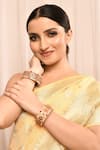 Shop_Samyukta Singhania_Gold Plated Zircon Stones Pearl Embellished Bangles - Set Of 2_at_Aza_Fashions