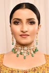 Buy_Moh-Maya By Disha Khatri_Gold Plated Beads, Pearls Kundan Choker Set With Earrings _Online_at_Aza_Fashions