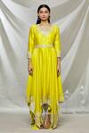Shop_Alok & Harsh_Yellow Chanderi Asymmetric Embroidered Anarkali_Online_at_Aza_Fashions