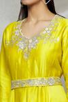 Alok & Harsh_Yellow Chanderi Asymmetric Embroidered Anarkali_at_Aza_Fashions