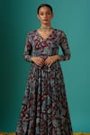 SutrabySweta_Maroon Chiffon Printed Paisley V Neck Gown  _Online_at_Aza_Fashions