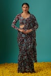 Buy_SutrabySweta_Maroon Chiffon Printed Paisley Pre-draped Saree With Blouse _at_Aza_Fashions