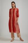 Buy_Vamil by Tina & Sonali_Orange Silk Chanderi Polka Block Print Kurta And Pant Set_Online_at_Aza_Fashions