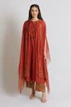 Buy_Brij_Orange Kora Chanderi Plain Round Long Kurta Set With Cape _at_Aza_Fashions