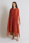 Brij_Orange Kora Chanderi Plain Round Long Kurta Set With Cape _Online_at_Aza_Fashions