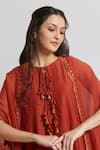 Buy_Brij_Orange Kora Chanderi Plain Round Long Kurta Set With Cape _Online_at_Aza_Fashions