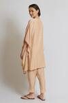 Shop_Brij_Beige Spun Silk Plain Round Scalloped Hem Kaftan And Pant Set _at_Aza_Fashions