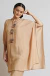 Buy_Brij_Beige Spun Silk Plain Round Scalloped Hem Kaftan And Pant Set _Online_at_Aza_Fashions