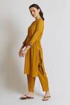 Brij_Yellow Spun Silk Plain Round Embroidered Cuff Tunic And Pant Set _Online_at_Aza_Fashions