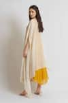 Shop_Brij_Yellow Kora Chanderi Plain Round Kalidar Kurta And Cape Set _at_Aza_Fashions