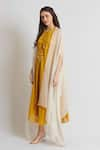 Brij_Yellow Kora Chanderi Plain Round Kalidar Kurta And Cape Set _Online_at_Aza_Fashions