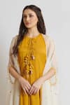 Buy_Brij_Yellow Kora Chanderi Plain Round Kalidar Kurta And Cape Set _Online_at_Aza_Fashions