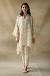 Buy_Roza_White Olivia Linen Floral Print Tunic_at_Aza_Fashions