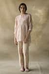 Buy_ROZA_Pink Linen Placement Embroidered Top_at_Aza_Fashions