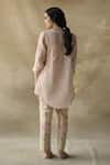 Shop_ROZA_Pink Linen Placement Embroidered Top_at_Aza_Fashions