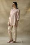 ROZA_Pink Linen Placement Embroidered Top_Online_at_Aza_Fashions