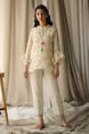 Buy_Roza Pret_White Viola Linen Floral Print Top_at_Aza_Fashions