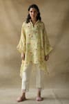 Buy_ROZA_Yellow Wisteria Linen Asymmetric Tunic_at_Aza_Fashions