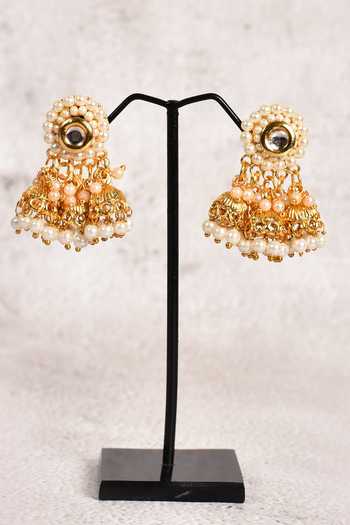 Just Shradhas_Gold Plated Kundan Embellished Jhumkis _Online_at_Aza_Fashions
