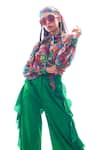 Buy_Nitya Bajaj_Green Georgette Meow Print Shirt And Ruffle Pant Set_Online_at_Aza_Fashions
