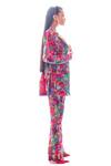 Nitya Bajaj_Pink Georgette Meow Print Summer Blazer And Pant Set_Online_at_Aza_Fashions