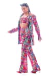Shop_Nitya Bajaj_Pink Georgette Meow Print Summer Blazer And Pant Set_Online_at_Aza_Fashions