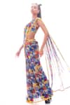 Nitya Bajaj_Blue Meow Print Pant Saree With Bustier_Online_at_Aza_Fashions