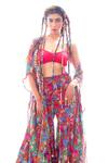Shop_Nitya Bajaj_Pink Meow Print Sharara Set With Cape_Online_at_Aza_Fashions
