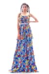 Buy_Nitya Bajaj_Blue Meow Print Tiered Dress_at_Aza_Fashions