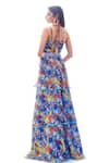 Shop_Nitya Bajaj_Blue Meow Print Tiered Dress_at_Aza_Fashions