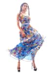 Nitya Bajaj_Blue Meow Print Tiered Dress_Online_at_Aza_Fashions