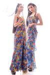 Buy_Nitya Bajaj_Blue Meow Print Tiered Dress_Online_at_Aza_Fashions