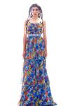 Shop_Nitya Bajaj_Blue Meow Print Tiered Dress_Online_at_Aza_Fashions