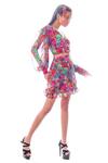 Shop_Nitya Bajaj_Pink Georgette Meow Print Crop Top And Skirt Set_at_Aza_Fashions