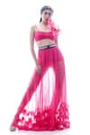 Nitya Bajaj_Pink Tulle Ruched Bustier And Sheer Skirt Set_Online_at_Aza_Fashions
