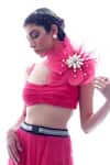 Nitya Bajaj_Pink Tulle Ruched Bustier And Sheer Skirt Set_at_Aza_Fashions