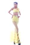 Shop_Nitya Bajaj_Yellow Tulle Ruched Bustier And Sheer Skirt Set_at_Aza_Fashions