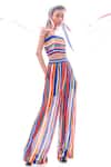 Buy_Nitya Bajaj_Multi Color Summer Georgette Striped Palazzo And Bustier Set_at_Aza_Fashions