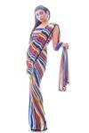 Nitya Bajaj_Multi Color Summer Georgette Striped Palazzo Saree With Blouse_Online_at_Aza_Fashions
