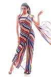 Buy_Nitya Bajaj_Multi Color Summer Georgette Striped Palazzo Saree With Blouse_Online_at_Aza_Fashions