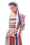Nitya Bajaj_Multi Color Summer Georgette Striped Coachella Tassel Cape_Online_at_Aza_Fashions