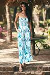 Ankita Dharman_Blue Crepe Ellen Printed Off Shoulder Jumpsuit_Online_at_Aza_Fashions