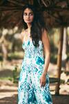 Shop_Ankita Dharman_Blue Crepe Ellen Printed Off Shoulder Jumpsuit_Online_at_Aza_Fashions