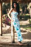 Ankita Dharman_Blue Crepe Ellen Printed Off Shoulder Jumpsuit_at_Aza_Fashions