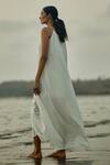 Shop_Ankita Dharman_White Linen Slub Plain Straight Sunna Strappy Maxi Dress _at_Aza_Fashions