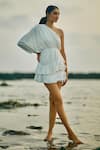 Buy_Ankita Dharman_White Linen Slub Sunna One Shoulder Ruffle Dress_at_Aza_Fashions